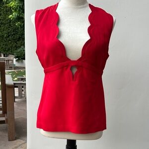 A.L.C. Red Sleeveless Plunge Top Scalliop Detail Size 6